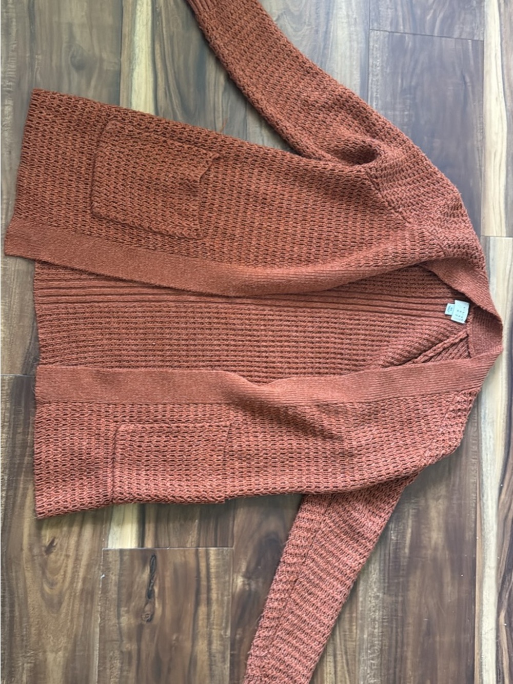 Rust Knit Open-Front Cardigan Sweater